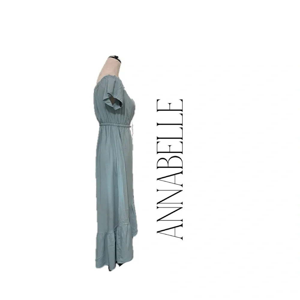 ANNABELLA  DRESS IN DUSTY BLUE SIZES S, M, L. M measurements are in the picture. - Picture 3 of 16